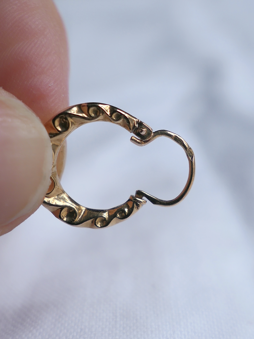 Thumbnail: Vintage Scroll Design French "Créoles" Hoop Earrings