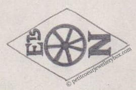French Maker's Mark
NAME: Etablissements Nicolas INITIALS: Ets N SYMBOL: Wheel DATES: 1948 - SPECIALITY: Jeweller PLACE: 44 rue des Gravilliers, Paris, France