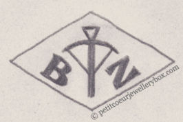 French Maker's Mark
NAME: Bernardo Zissman INITIALS: B Z SYMBOL: Crossbow DATES: 1935 - SPECIALITY: Jeweller PLACE: 67 rue de Chabrol, Paris, France
