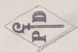 French Maker's Mark
NAME: Pierre Dupanloup INITIALS: P D SYMBOL: Bishop’s crozier DATES: 1876 - SPECIALITY: Jeweller PLACE: 23 faubourg Saint-Martin, Paris, France