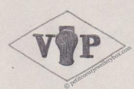 French Maker's Mark
NAME: Vartan Piroumian INITIALS: V P SYMBOL: Vase DATES: 1946 - SPECIALITY: Jeweller PLACE: Clamart, France