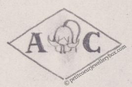 French Maker's Mark
NAME: 		André Capecchi INITIALS: A C     SYMBOL: 		Lily of the valley flower 	DATES: 1932 -        SPECIALITY: Jeweller PLACE: 103 avenue de Rosny, le Perreux, France