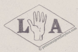 NAME: Louis Aribaud INITIALS: L A SYMBOL: Hand DATES: 1942 - SPECIALITY: JewellerPLACE: 13 rue Monte Christo, Paris, France