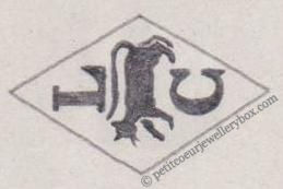 Poinçon de maître orfèvre joaillier, poinçon de fabricant, poinçon d’atelier, poinçon losangique. NOM: Ferdinand Everaerts INITIALES: E F SYMBOLE: Chat DATES: 1930 - PROFESSION: Bijoutier ADRESSE: 205 rue de Paris, Ivry-sur-Seine, France