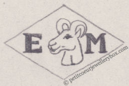 French Maker's Mark
NAME: Ernest Marchand INITIALS: E M SYMBOL: Ram’s head DATES: 1903 - SPECIALITY: Jeweller PLACE: 11 rue du Vert-Bois, Paris, France