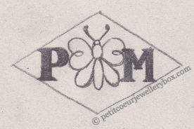 French Maker's Mark
NAME: Pierre Monsouchet INITIALS: P M SYMBOL: Butterfly DATES: 1942 - SPECIALITY: Silversmith PLACE: 189 rue St-Denis, Paris, France
