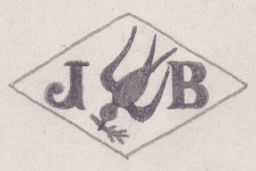 French Maker's Mark
NAME: Jacques Bugin INITIALS: J B SYMBOL: Swallow holding a branch DATES: 1943 - SPECIALITY: Jeweller PLACE: 48 rue de Richelieu, Paris, France