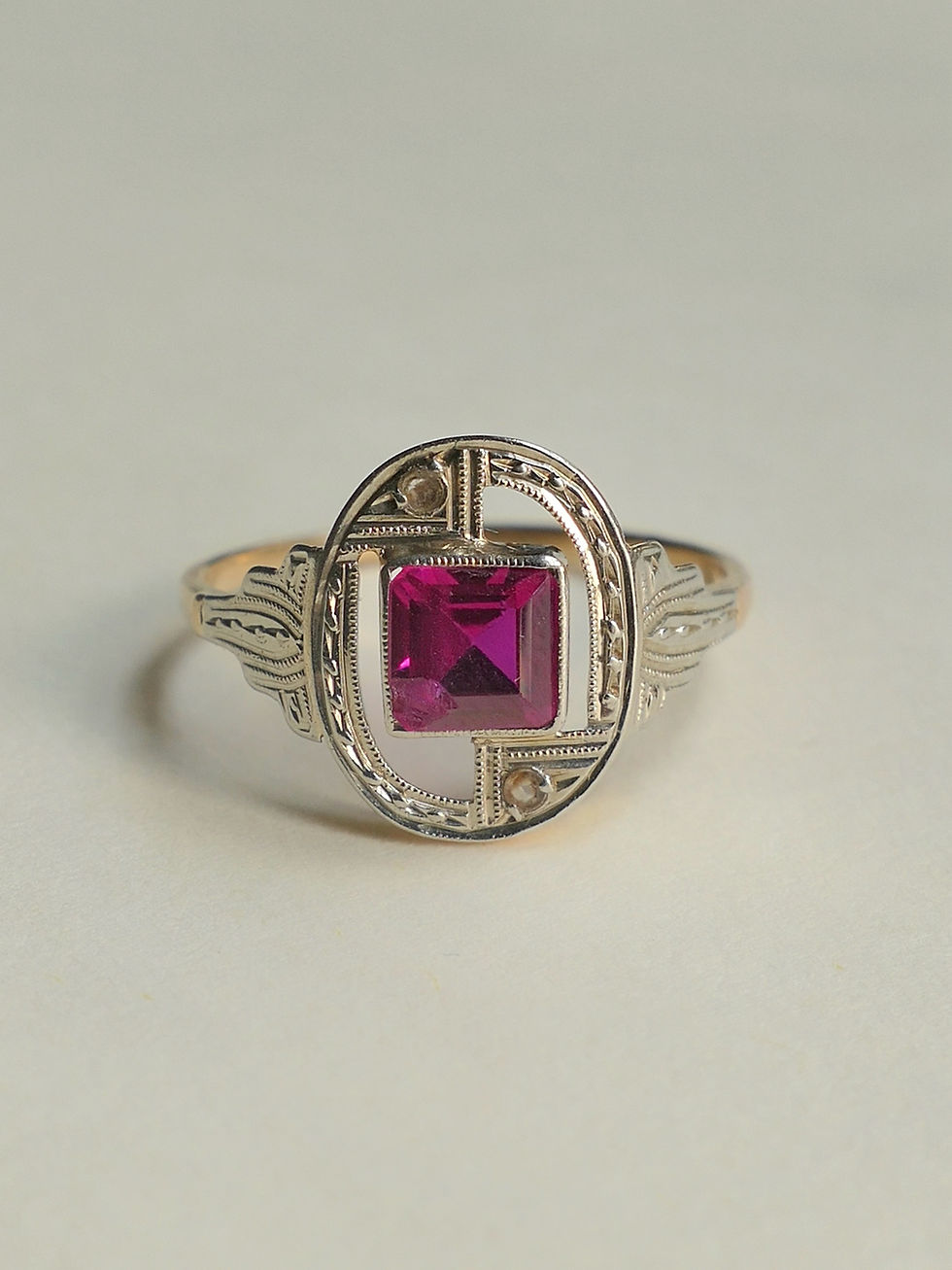 Thumbnail: Art Deco Panel Ring set with Synthetic Ruby