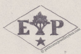 French Maker's Mark
NAME: 		Emile Printemps INITIALS: E P SYMBOL: 		Tree and a star DATES: 1900 - SPECIALITY: Jeweller	PLACE: 128-129 galerie de Valois, Paris, France