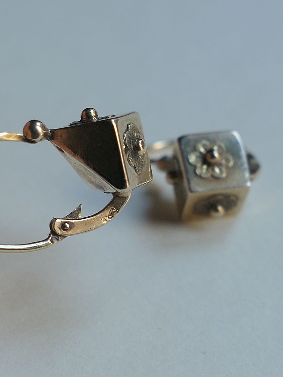 Thumbnail: Antique French Cubic "Dormeuses" Earrings with Floral Details