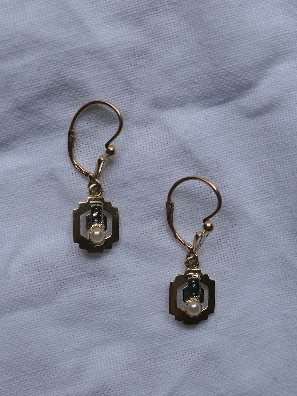 Miniature : Art Deco French Drop "Dormeuses" Earrings with Faux Pearls