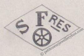 French Maker's Mark
NAME: Steinmetz Frères INITIALS: S Fres SYMBOL: Wheel DATES: 1901 - SPECIALITY: Jeweller PLACE: 145 boulevard de Magenta, Paris, France
