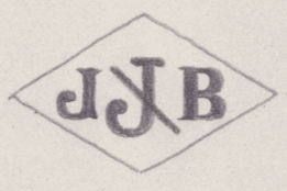 French Maker's Mark
NAME: Jean Barrey INITIALS: J B SYMBOL: Crossed out J DATES: 1942 - SPECIALITY: Jeweller PLACE: 18 rue du mail, Paris, France