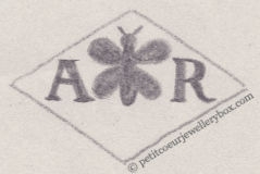 French Maker's Mark
NAME: Albert Jean Renou INITIALS: A R SYMBOL: Butterfly DATES: 1941 - SPECIALITY: Jeweller PLACE: 32 rue de Nemours, Rennes, France