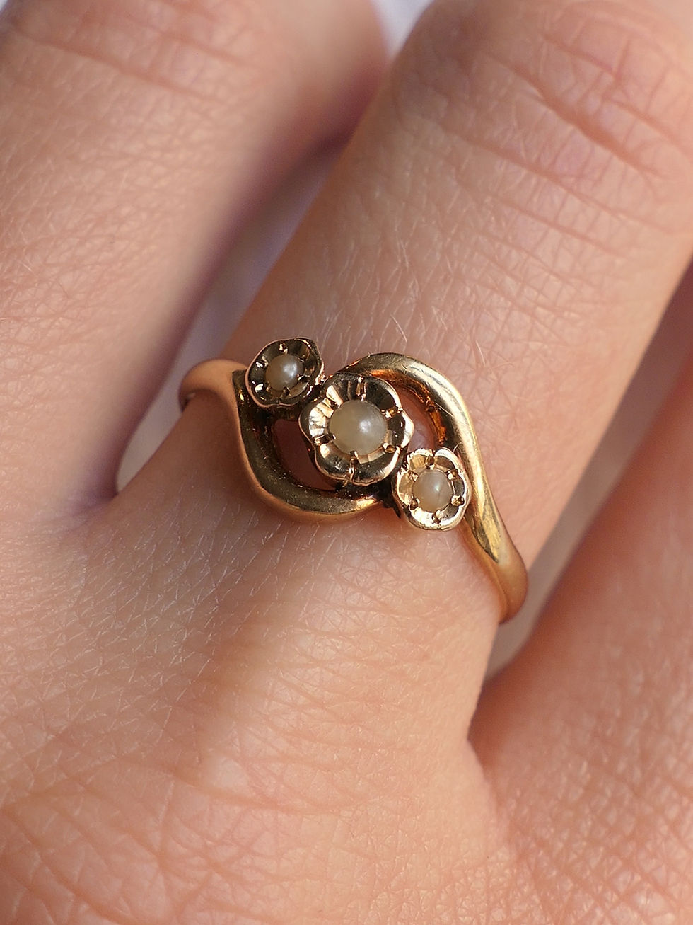 Thumbnail: French Antique Flower Ring set with Natural Pearls