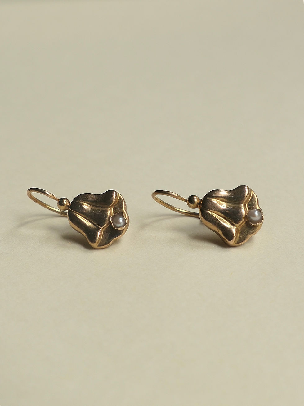 Miniature : French Antique Bell Flower or "Clochettes" Dormeuses Earrings with Pearls