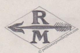 French Maker's Mark
NAME: René Marion INITIALS: R M SYMBOL: Arrow DATES: 1930 - SPECIALITY: Silversmith PLACE: 83 rue du Temple, Paris, France