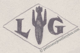 French Maker's Mark
NAME: Louis Garreau INITIALS: L G SYMBOL: Torpedo DATES: 1932 - SPECIALITY: Jeweller PLACE: 10 rue Saint-Augustin, Paris, France