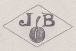 French Maker's Mark
NAME: Jeanne Bouillet INITIALS: J B SYMBOL: Plum DATES: 1927 - SPECIALITY: Silversmith PLACE: 11 rue Thorigny, Paris, France