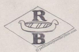 French Maker's Mark
NAME: Romane Barbetti INITIALS: R B SYMBOL: Canoe DATES: 1948 - SPECIALITY: Jeweller PLACE: 9 rue Molière, Paris, France