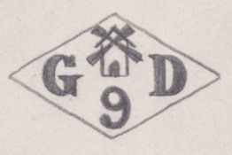 French Maker's Mark
NAME: G. Dumoulinneuf INITIALS: G D SYMBOL: Windmill and 9 DATES: 1897 - 1925 SPECIALITY: Jeweller PLACE: 28 rue Gambetta, Chelles, France