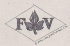 French Maker's Mark
NAME: Fortuné Vinatieri INITIALS: F V SYMBOL: Vine leaf DATES: 1889 - SPECIALITY: Jeweller PLACE: 9 rue du Nil, Paris, France