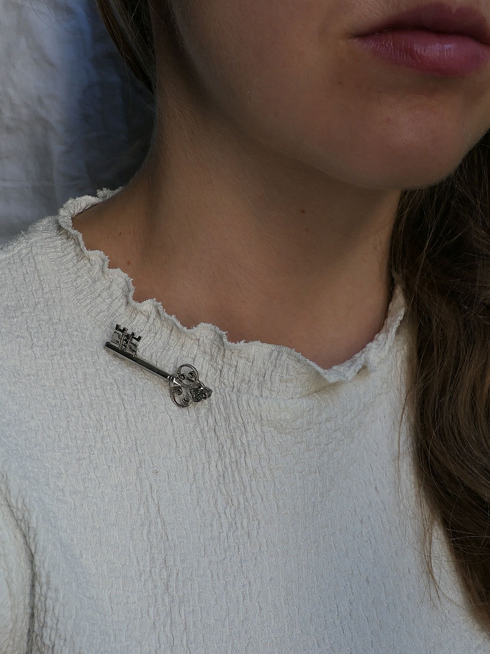 Thumbnail: Vintage Silver Marcasite Key Brooch