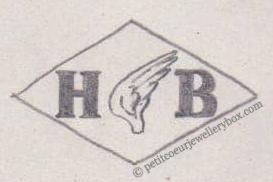 Poinçon de maître orfèvre joaillier, poinçon de fabricant, poinçon d’atelier, poinçon losangique. NOM: Henri Brunel INITIALES: H B SYMBOLE: Aile DATES: 1930 - PROFESSION: Bijoutier ADRESSE: 3 rue Civiale, Paris, France