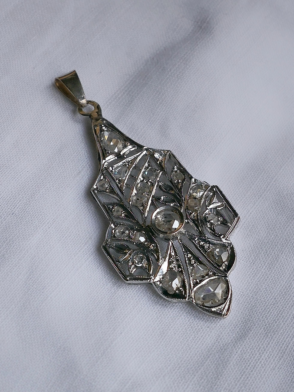 Thumbnail: Early Art Deco Rose Cut Diamond Lace-Like Statement Pendant