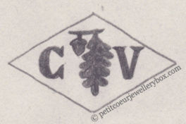 French Maker's Mark
NAME: Carlos Varenne INITIALS: C V SYMBOL: Oak leaf and acorn DATES: 1927 - SPECIALITY: Jeweller PLACE: 15 rue du dragon, Paris, France