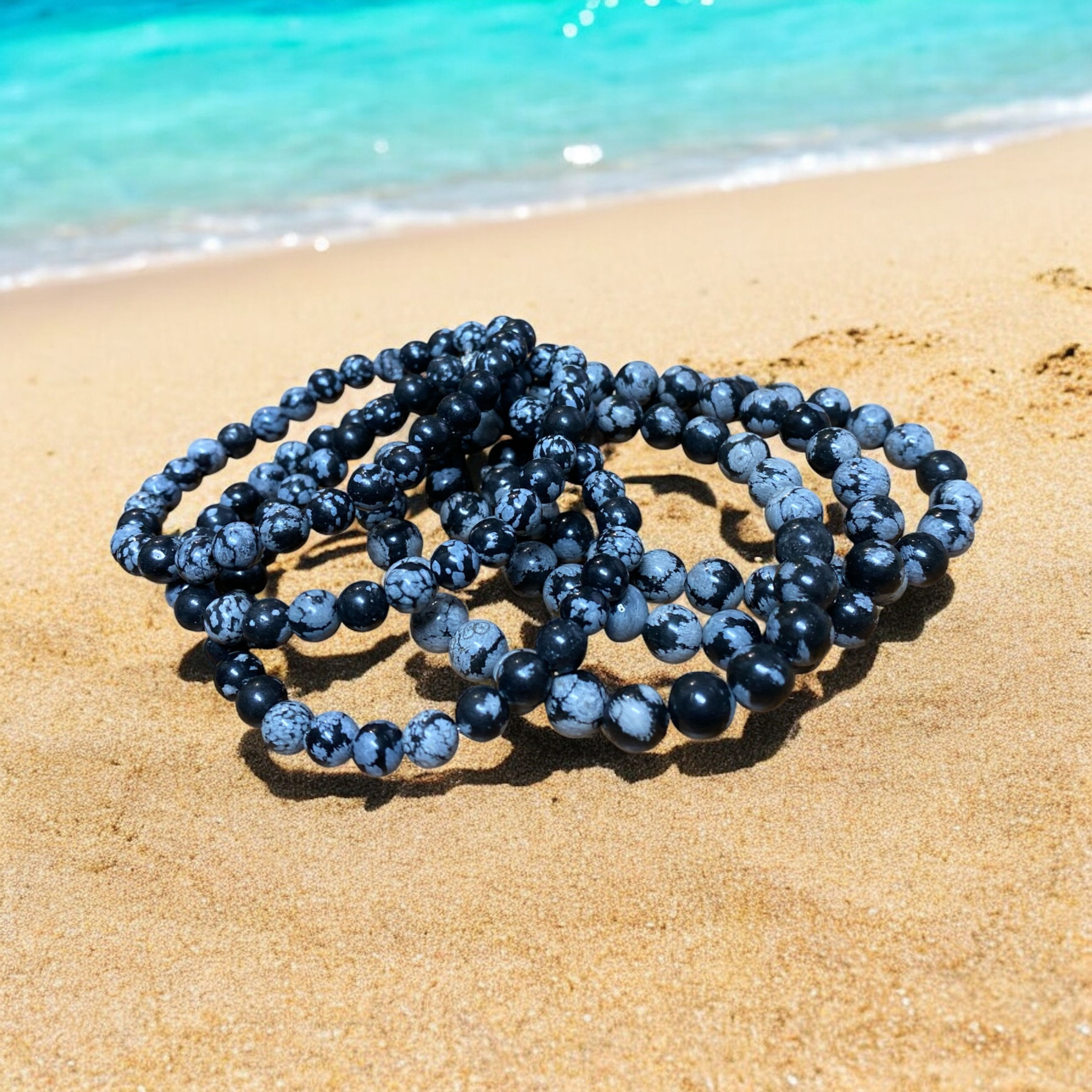 Endless Black Snowflake Obsidian Gemstone Bracelet