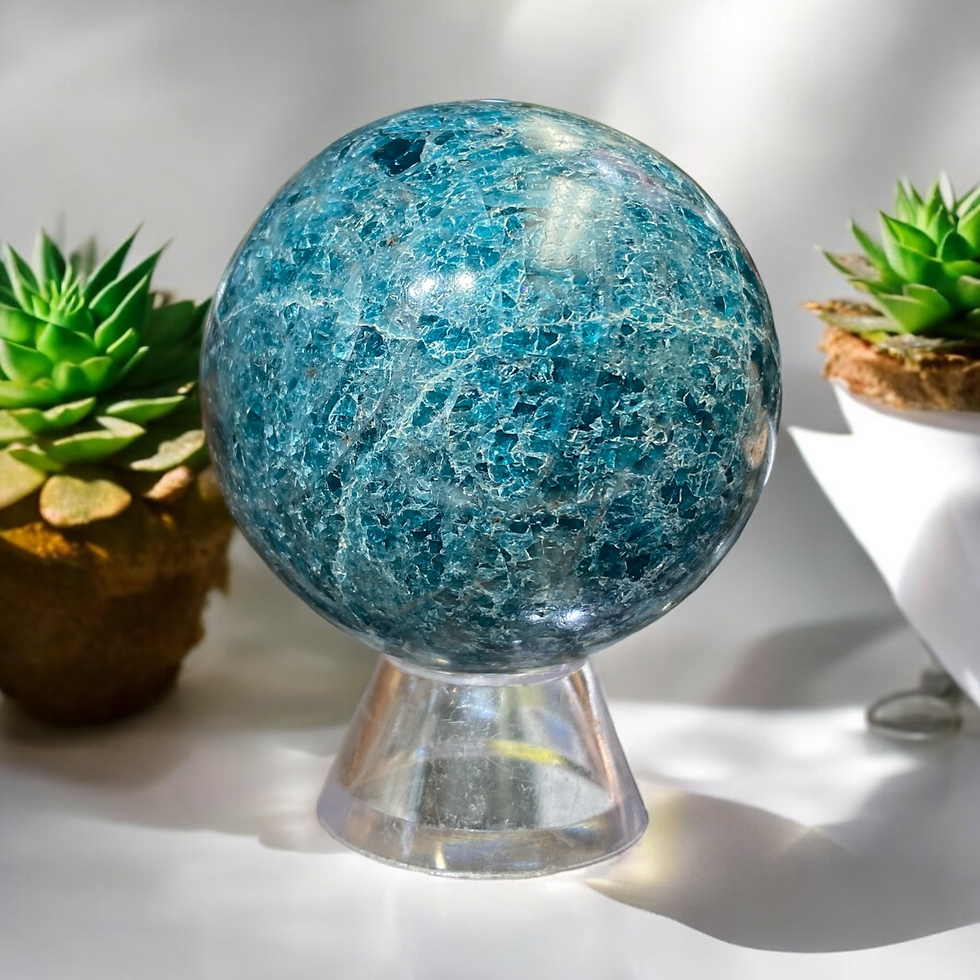 Neon Blue Apatite Gemstone Sphere Large