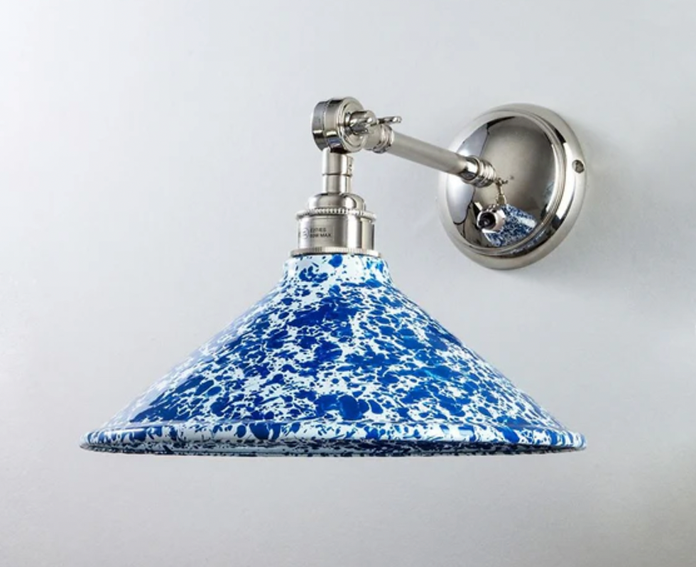 Holloways of Ludlow, Old School Electric Splatterwear Shade With Adjustable Arm - Blue / Polished Nickel / Switched, £110