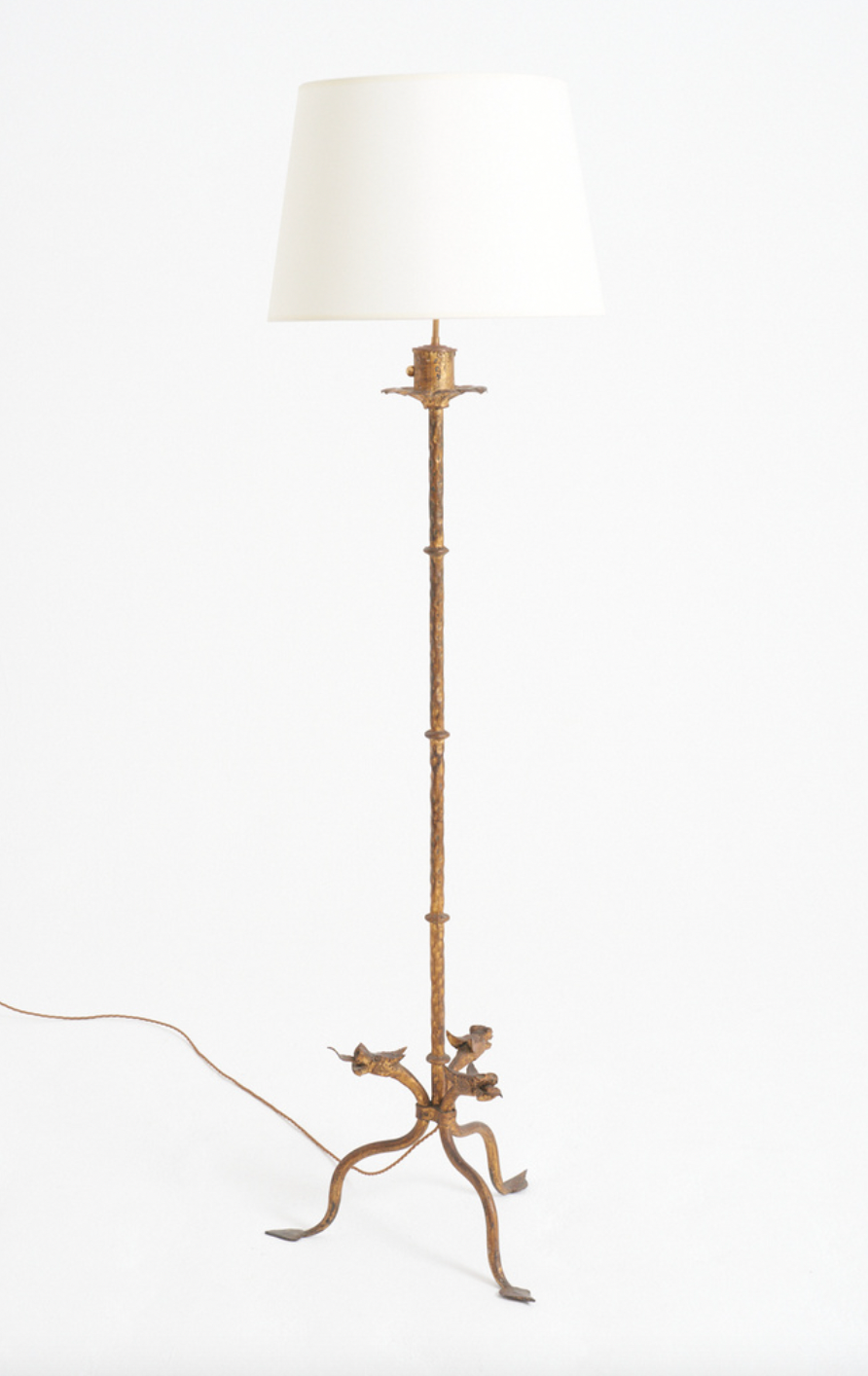 Dorian Caffot de Fawes, Spanish Mid-20th Century Gilt And Forged Iron Floor Lamp, The Tripod Base With Satyr Heads, £POA