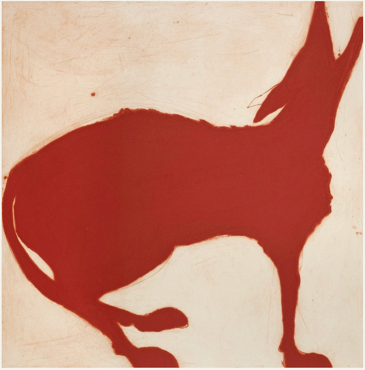 Red Wolf by Kate Boxer, drypoint and chine collé, 72 x 72 cm