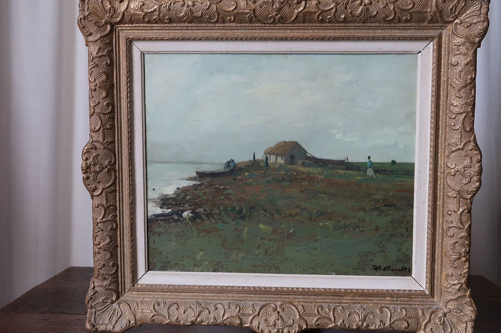 Thumbnail: Framed Boasthouses On Öland, Oil On Panel, By Börje Hedlund, Signed & Dated - 43