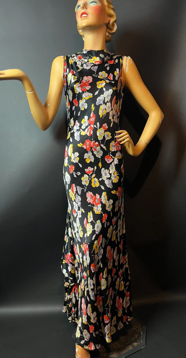 Etsy, 1930s Floral Satin Backed Crepe Bias Cut Maxi Dress With Cowl And V Neck, £450
