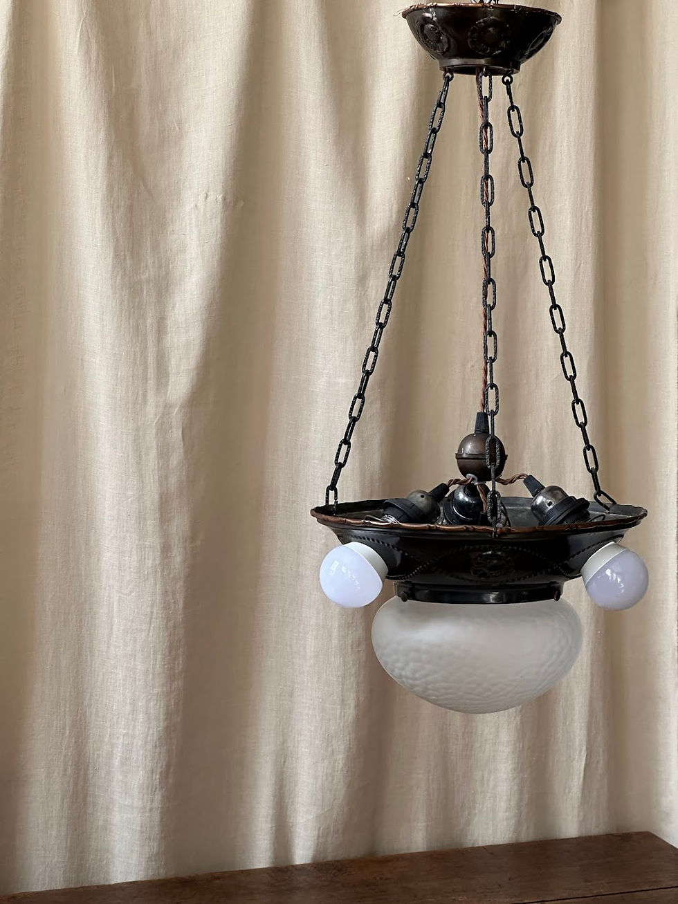 Thumbnail: Art Nouveau Copper And Glass Cup Ceiling Lamp