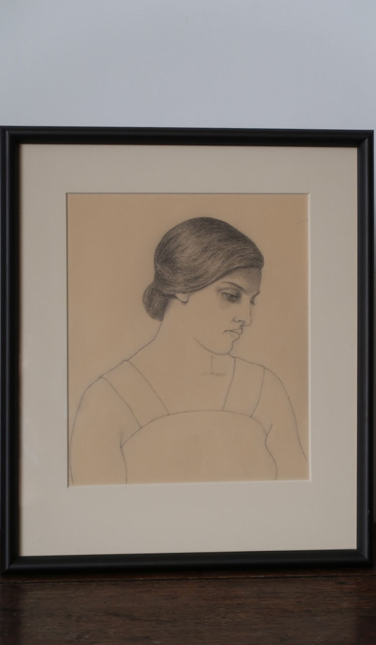 Thumbnail: Framed 20th Century Portrait Motif, Pencil On Paper, By Johannes Collin