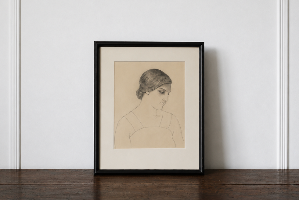 Thumbnail: Framed 20th Century Portrait Motif, Pencil On Paper, By Johannes Collin