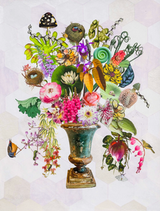 French Painted Urn with Snapdragons, Calypso Orchid and Forty-Spotted Pardalote, 2025, Jane Hammond