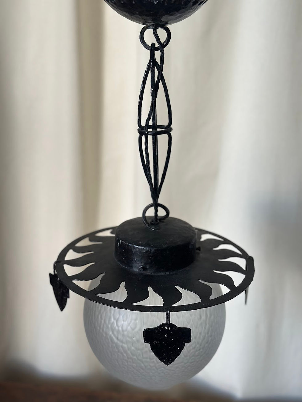 Thumbnail: First Half Of The 20th Century Forged/ Glass Ceiling Lamp