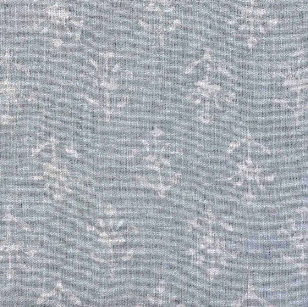 Susie Watson Designs, Hand-printed Reverse Smokey Blue Moonflower Linen – 334, £72 per metre