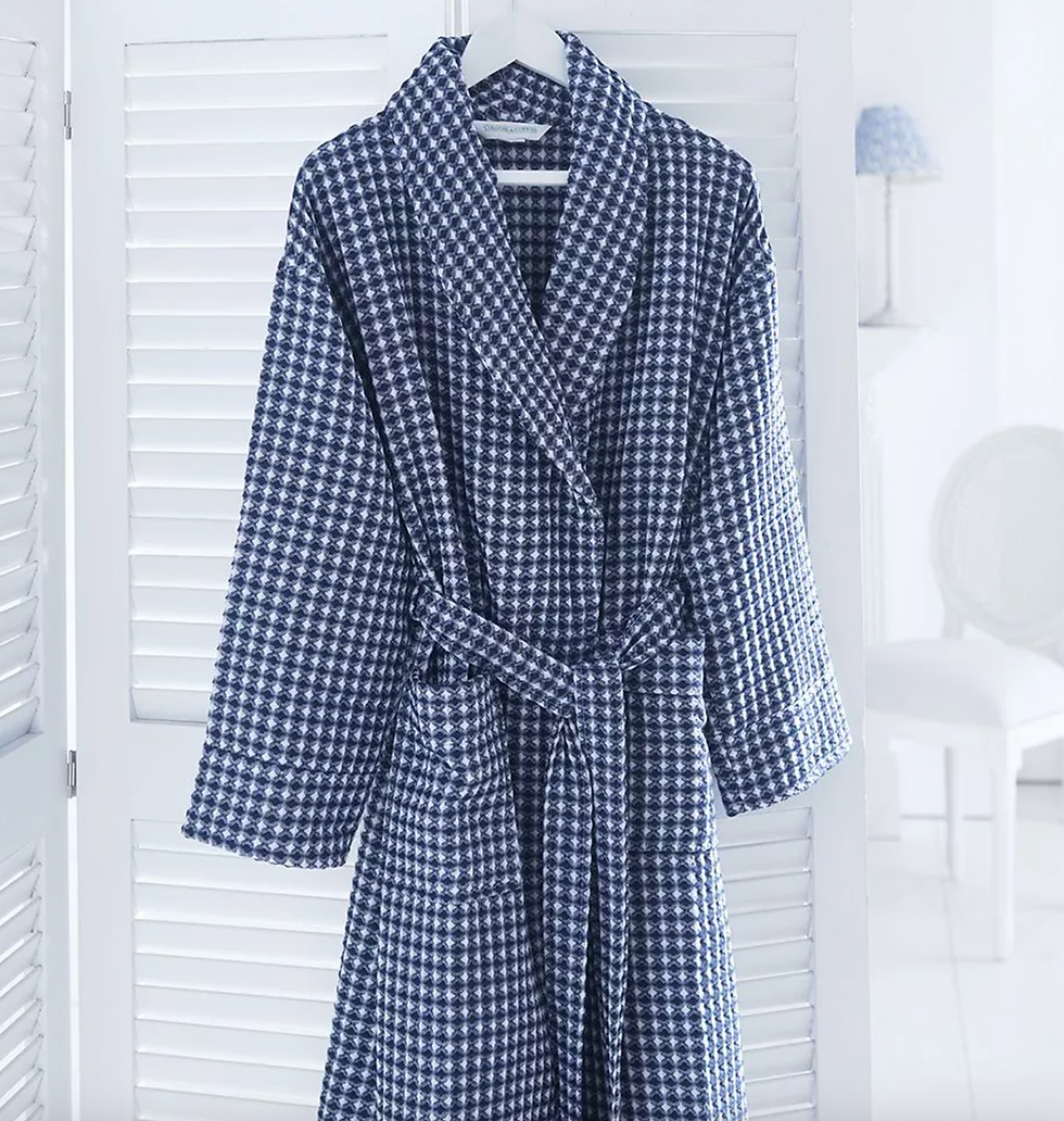 Cologne & Cotton, Blue And White Check Waffle Robes, £69