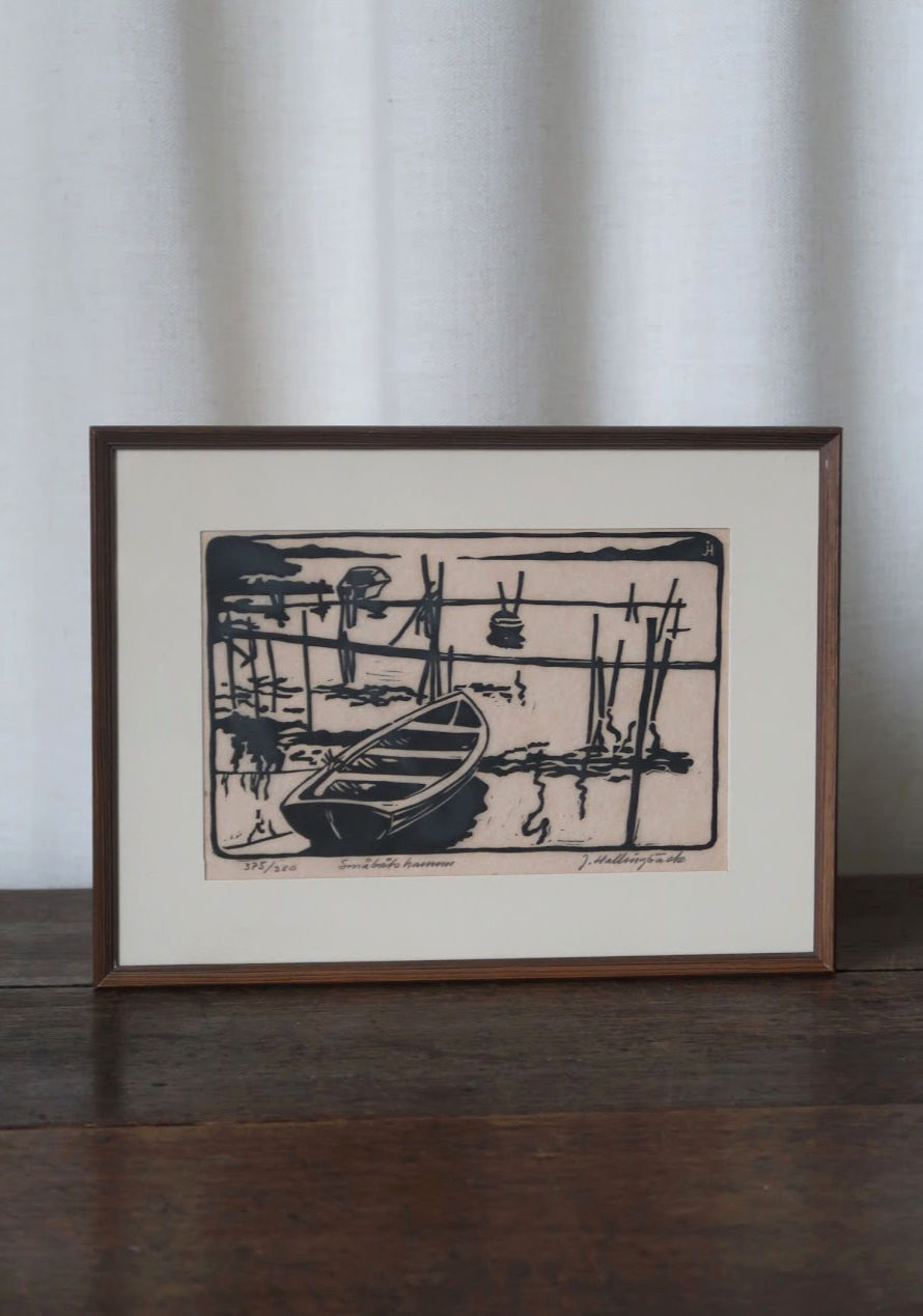 Framed Woodcut, Mid Century, Artist Unknown, Signed
