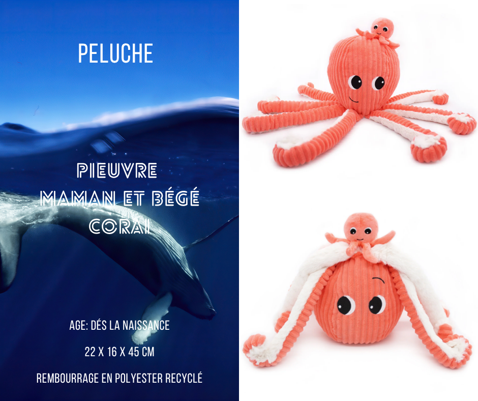 Miniature : Peluche pieuvre   Mantalou maman et son bébé corail
