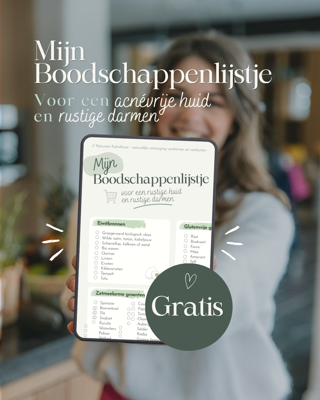 Mijn GRATIS boodschappenlijstje voor een acnévrije huid en rustige darmen