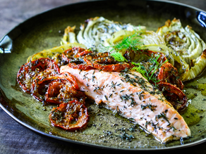 Zalm met groenten uit de oven