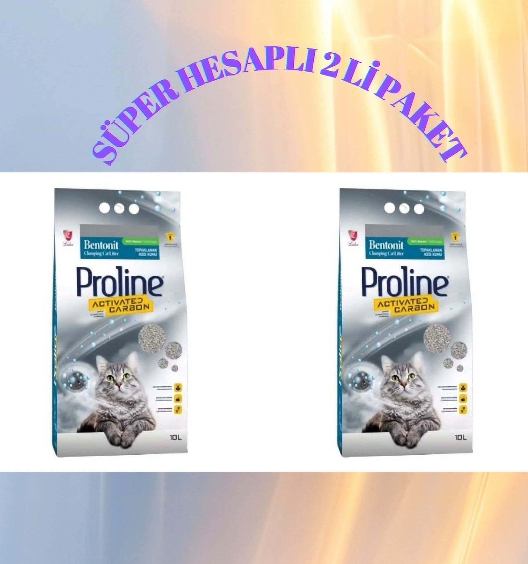 Proline Aktif Karbonlu Topaklanan Kedi Kumu İkili Paket 20lt