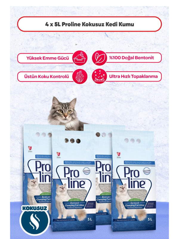 Proline Bentonıt Kedi Kumu 5 Lt - 4 Adet